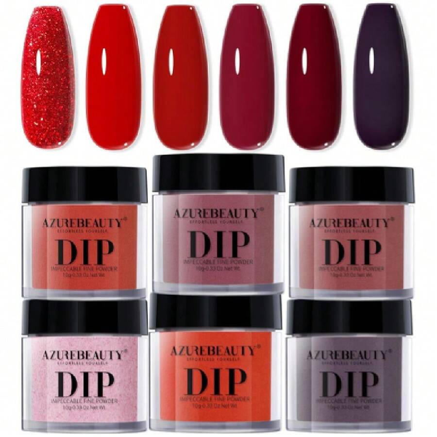 Dip Powder, Christmas Red Glitter 6 Colors Dipping Powder Starter Kit With Heart-Shaped Sequins French Nail Art Manicure DIalon For Women, No Need Nail  Cured,37983887 - 紅色 - 查看 1
