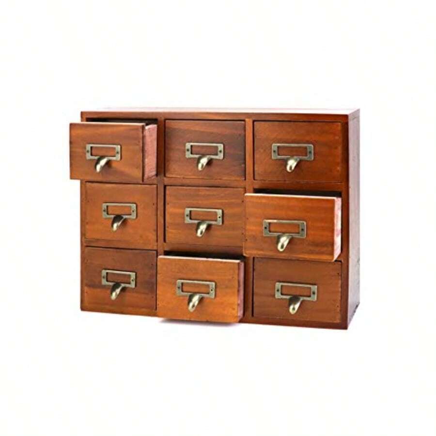 QWORK Desk Drawer Organizer Wooden Vie Apothecary Cabinet With 9 Drawers Home Office And Tea And Dresser Bedroom Organization And Sge Traditional Apothecary Cabinet - 09+Brown - View 1