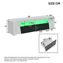Komoda RTV z szafką nocną, 180 x 38,5 x 45 cm, szafka RTV z połyskiem, szafka RTV z oświetleniem LED, niska szafka nocna, 140 x 40 x 65 cm, szafka do salonu, czarno-biała - Biały - Zobacz 8