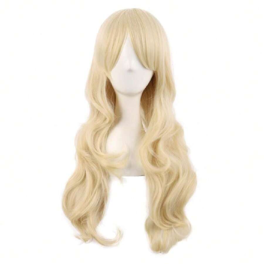 28 Inch/70 Cm Charming Women Side Bangs Long Curly Full Hair Synthetic Wig (Mixed Blonde),38048700 - Đánh dấu màu đen - Xem 1