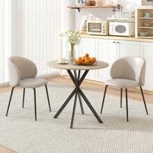 Round Dining Table For 2 People, Industrial Style, Steel Legs, Oak, Ø80 X 75 Cm. - Apricot - View 2
