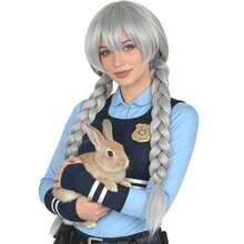 Silver Gray Braided Anime Cosplay Wig Wigs Cosplay Wigs For Women Wig Install Kit With Bangs 29.5'' Long Dark Gray Twin Braids Synthetic Hair For Women Halloween Party Daily,38046581 - 銀色 - 查看 1