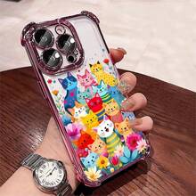 1pcs Colorful Cartoon Cats Phone Case Compatible with Apple Phone17 16 15 14 13 12 11 ProMax Antidrop Phone Case, Camera Protection Phone Case, Funky Girlish Style, Cute Whimsical, Can Be Given To Friends, You Can Give It To Yourself - Rosa - Ver 2