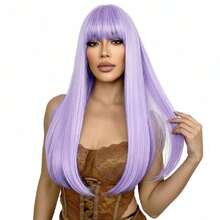 PurPle Wigs With Bangs Long Straight Purple Wigs For Women Heat Resistant Synthetic Hair  Cosplay Party Halloween Daily Use 22 Inch,38045217 - 紫色 - 查看 2