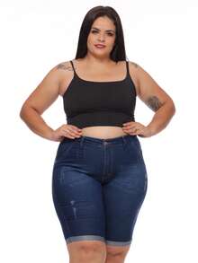 TOP Cropped Feminina suflex alca PLUS SIZE - Preto - Visão 3