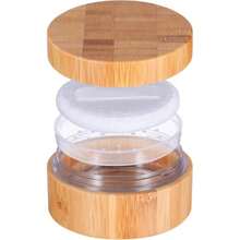 30 Ml Bamboo Loose Powder Puff And Container Empty Dusting Powder Jar For Body Face  Travel Box Compact Case Holder With Sifter Lids And Puff,38053515 - Khaki - View 2