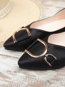 Giày búp bê mũi nhọn nữ, kiểu dáng slip-on, cỡ lớn, trang trí khóa cài, thích hợp cho mùa xuân và mùa thu. - màu đen - Xem 9