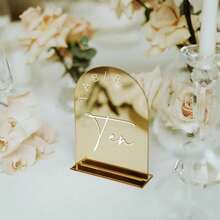 Gold Mirror Arched Wedding Table Numbers With Stands 1-10, 5x7 Inch Acrylic Arch Sign With Holder, Table Number 1-10, 5"X7") (DM9102) - 金鏡 - View 6