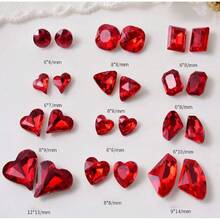 48 Pcs Big Mix Sizes Different Shape Nail Rhinestones 12 Styles 3D Glass Crtals Diamonds Love Distorts Heart Super Shiny Charms Gems Stones DIY Nail Art Dration Craft Jewelry (Red),38035515 - 紅色 - 查看 5