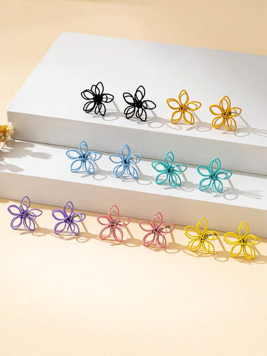 Pendientes de flor de moda para mujer, pendientes de flor pequeños elegantes envueltos en alambre de hierro minimalista, adecuados para uso diario, regalo de joyería de primavera/verano - Naranja - Ver 1