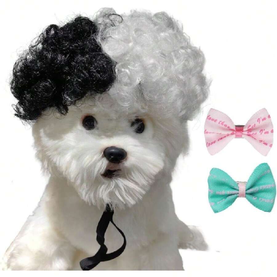 Funny Dog Wig Pet Costumes, Cat Costume Synthetic Hairpiece Cosplay Wigs, Wigs Cosplay Wigs For Women Wig Install Kit Headwear For Halloween Christmas Festivals Party Dr, Fancy Dress,Adjustbale Size,Half Black Half White,38049408 - 白色 - 查看 1