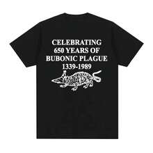 Celebrando 650 Años de la Peste Bubónica Camisetas de Meme Divertidas para Hombres y Mujeres Moda Gótica Vintage Camiseta de Algodón Oversize - Negro - Ver 10