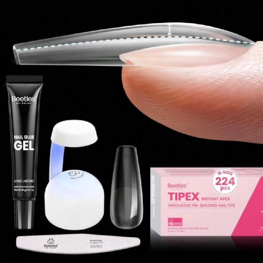 Beetles Tipex Apex Nail Tips Kit,Nail Supplies Nail Stuff Nail Stuff Nail Tech Supplies Coffin Long 224Pcs 16 Sizes Pre-Building & Pre-Etched Thicker Acrylic Nails False Nail Extension With Tipex Nail Glue Mini Nail ,37984269 - 無色 - 查看 1