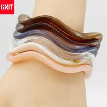 GNIT A Set Of 6 Bracelets Featuring An Asymmetric Wave Design Made Of Resin, Available In Multiple Colors, Perfect For Everyday Wear And Festive Parties. - Coffee + Blue + Translucent + Beige + Orange + Brown - View 6