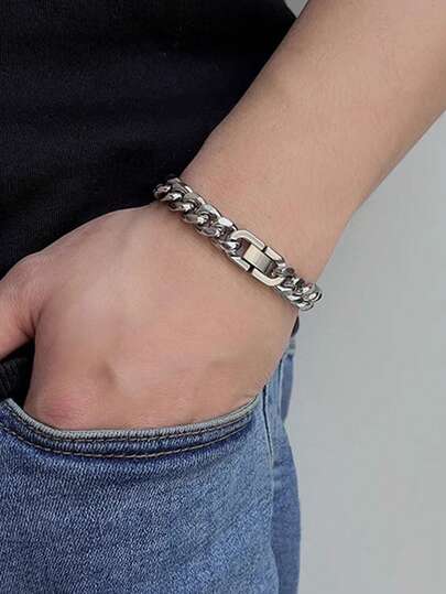 1条男士钛钢链手链，厚实朋克风抛光珠宝链手链