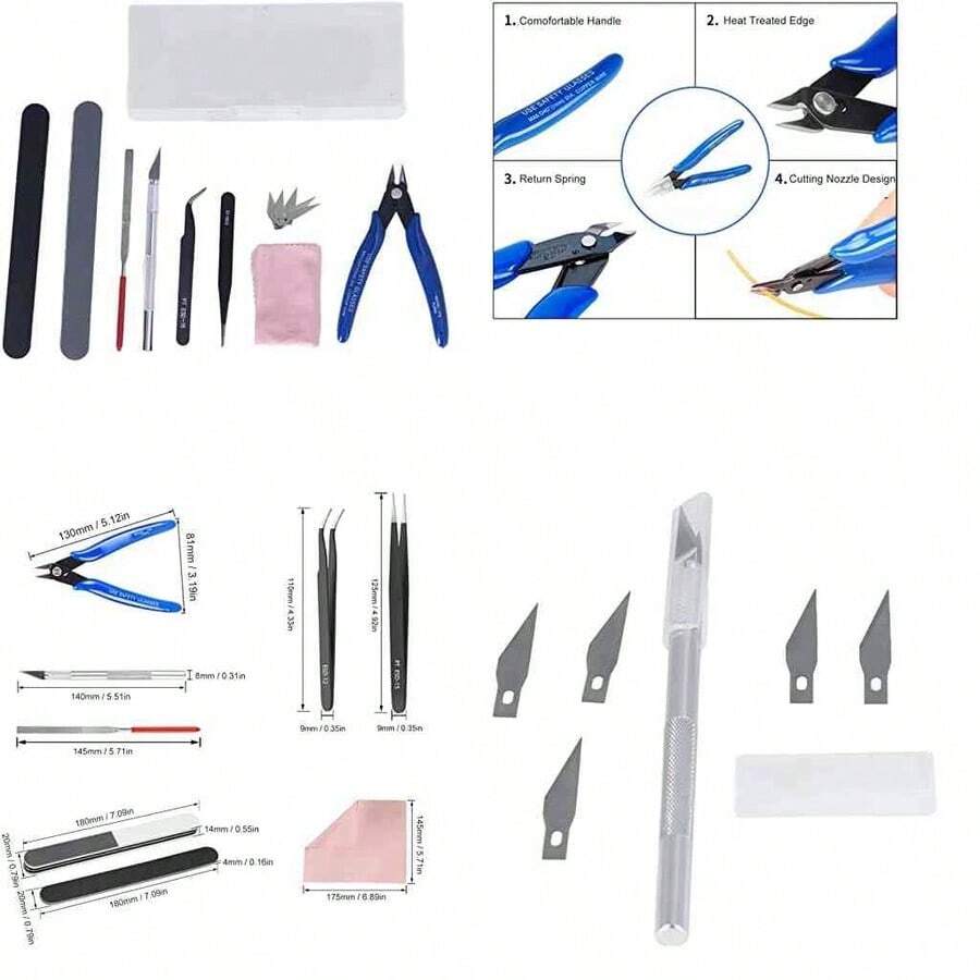 Kit de Herramientas de Modelo Alicates, Pinzas Cuchillo para Tallar Archivos Conjunto de Herramientas Artesanales Modelador de Construccin de Hobby Conjunto de Herramientas Bsicas para Impresi - como se muestra en la figura - Ver 1