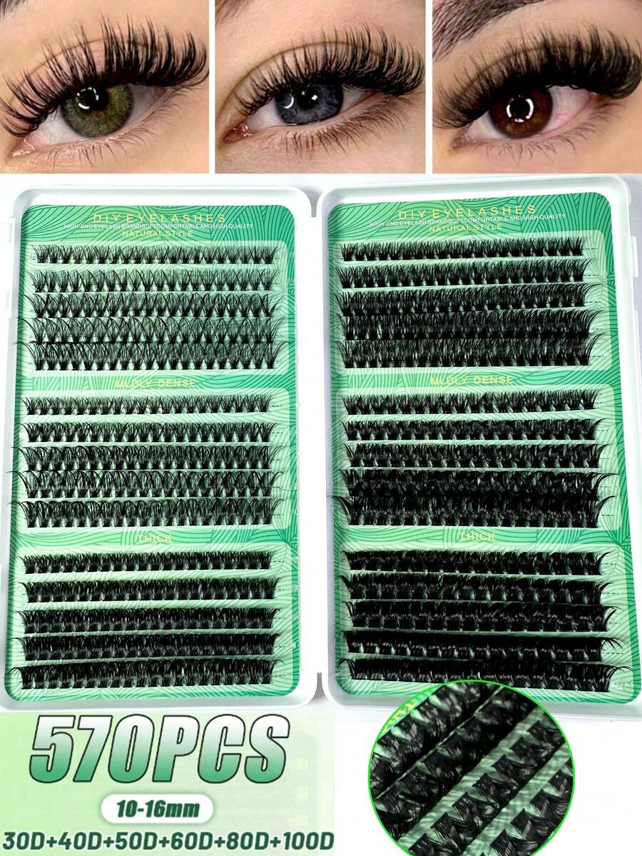 570PCS Individual Lash Clusters Large Capacity 30D+40D+50D+60D+80D+100D D Curl 8-16mm DIY Lash Clusters Natural Look&Extra Thick&Wispy&Ultra Soft&Super Light Reusable Individual Segmented False Eyelashes Eyelash Extension Kit Suitable For Travel, Daily Wear For Beginners, Weddings, Dates, Parties, Festivals, Very Suitable For Christmas/Halloween/Gift Eyelash Bundles