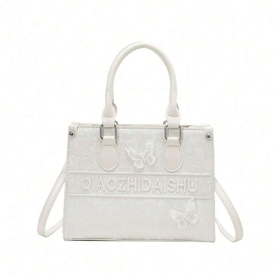 [Oferta exclusiva]Bolso de hombro para mujer con gran capacidad y elegante bordado de lazo perfecto para el trabajo y el día a día - Blanco - Ver 1