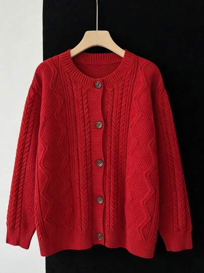 大码女式开衫，纯色优雅成熟知性女士外套，长袖百搭大码女式针织毛衣