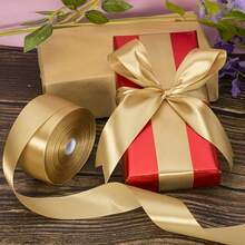 25 Yards Champagne Gold Ribbon Bows, Colorful Ribbons, Polyester Satin Ribbon, Gift Box Ribbon, Jacquard Woven Ribbon - Beige - View 7