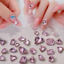 48 Pcs Big Mix Sizes Different Shape Nail Rhinestones 12 Styles 3D Glass Crtals Diamonds Love Distorts Heart Super Shiny Charms Gems Stones DIY Nail Art Dration Craft Jewelry (Pink),38035513 - 粉色 - 查看 2