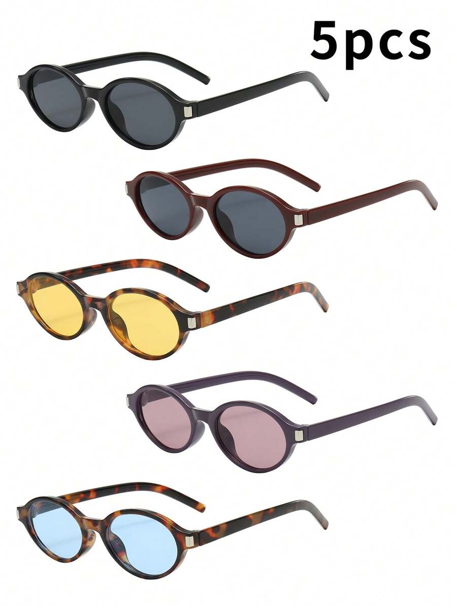 5pcs Women's Oval Small Frame High-Quality Minimalist Fashion Glasses - 5pcS Combination Pack - View 1