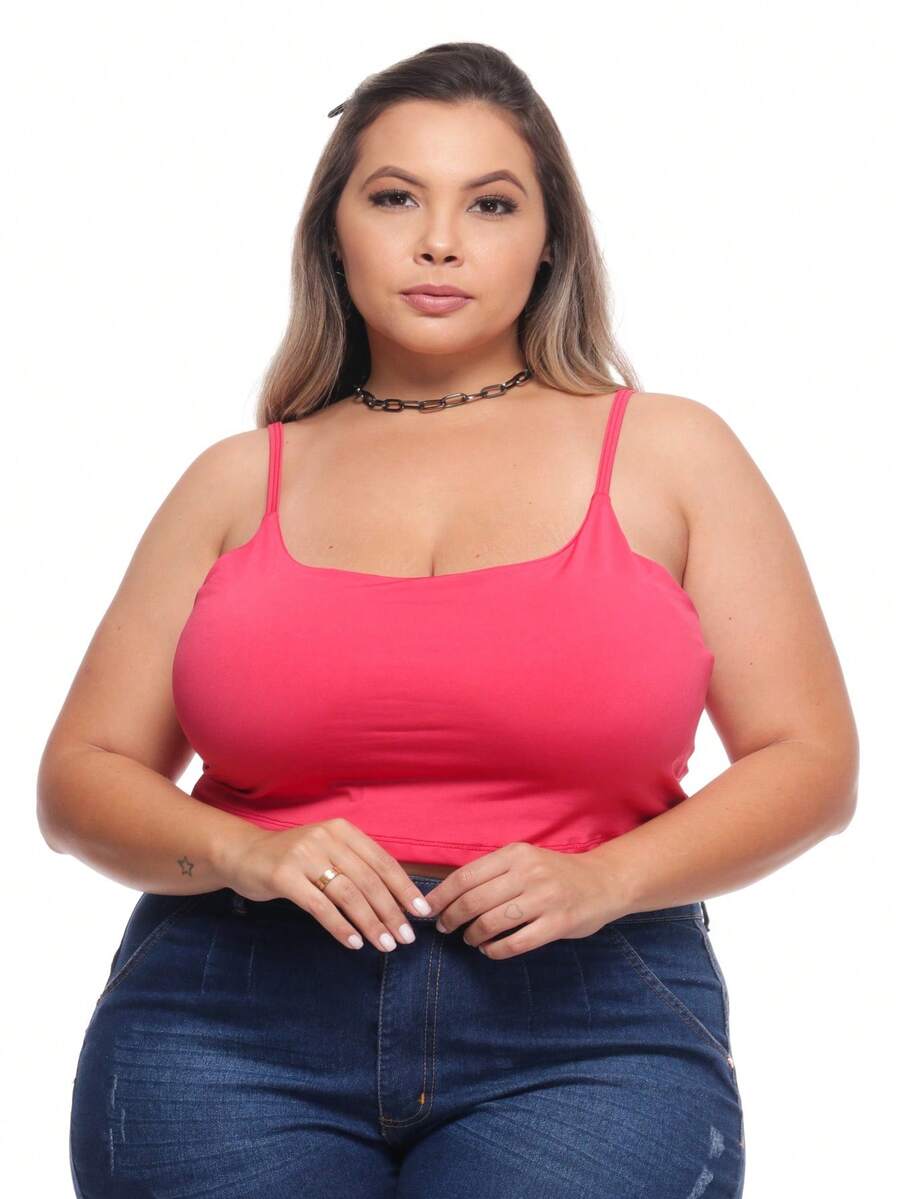 TOP Cropped Feminina Suflex Strap PLUS SIZE - Hot Pink - View 1