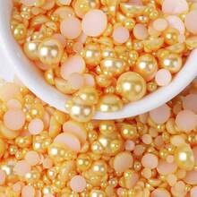 3000PCS Flatback Pearls For Crafting, 100G Mixed Sizes 4/5/6/8/10/12 Topaz Half Round Pearls For Crafts Faux Flat Back Beads For Nail Face Art Tumbler Mugs Wedding Home Dration,38034374 - 卡其色 - 查看 5