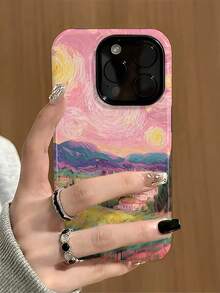 Pink Van Gogh-Style Oil Painting Two-In-One Matte Texture Phone Case Suitable For Compatible With Iphone17,16, 15, 14, 13, 12, 11, PRO MAX,PLUS,Case Suitable For Compatible With Samsung Galaxy S21/22/23/24/25 Ultra/FE+,NOTE20 Ultra,A71/56/55/54/53/52/36/34/26/25/23/16/15/14/13/06 - 彩色 - 查看 7