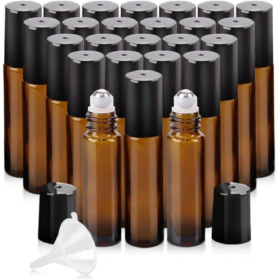 25 Pack Essential Oil Roller Bottles, 10ml Refillable Amber Glass Roller Bottles With Stainless Steel Roller Balls And Caps For Travel, Perfume And Lip Gloss,37996273 - Rusty Rose - View 1