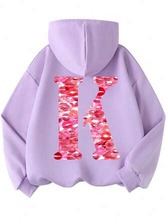 Felpa con cappuccio stile Y2K. La parte anteriore presenta una stampa a forma di lettera "K" a forma di rossetto. Questa felpa casual con grafica a girocollo è adatta per l'uso in primavera, autunno e inverno. Il design del collo rotondo è casual e versatile, adatto per la scuola, le vacanze e lo shopping.