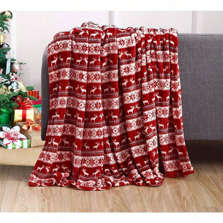 2026 Elegant Comfort Velvet Touch Ultra Plush Christmas Holiday Printed Fleece Throw/Blanket-50 X 60inch, (Reindeer), 50 X 60 Inch (W912) - 雙鹿 - 查看 1