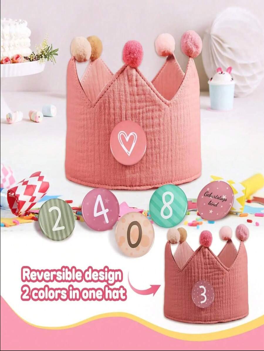 1-9岁儿童皇冠生日帽，波西米亚风毛毡帽套装，派对节日拍照道具宠物服装帽，波西米亚风装饰配件 - 彩色 - 查看 1