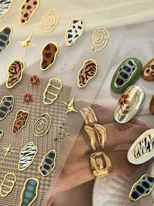1pc French Leopard Print Colorful Gold Jelly Butterfly Wing Asymmetrical Geometric Nail Sticker, 5D Nail Art Sticker, & Charming, Suitable For Women's Unique DIY Manicure Nail Supplies Nails Nail Stickers - Nhiều màu - Xem 5