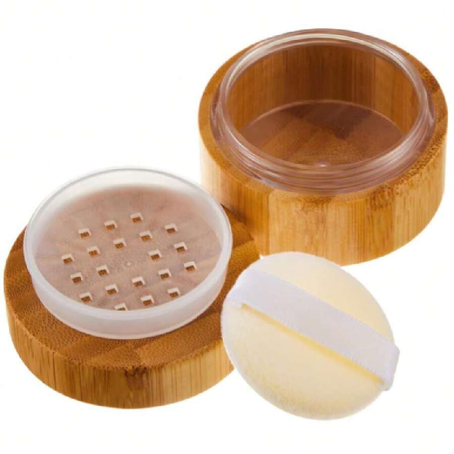 10 Ml Bamboo Loose Powder Puff And Container Empty Dusting Powder Jar For Body Face  Travel Box Compact Case Holder With Sifter Lids And Puff,38053517 - Lime Green - View 1