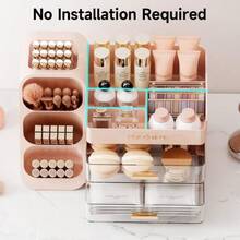 Organizer For Vanity With Brush Holder, Countertop Skincare Organizer With 2 Drawers, Spacious Cosmetic Display Case For Perfumes, Eyeshadow Palettes, Nail Polishes,38050873 - Hồng - Xem 5