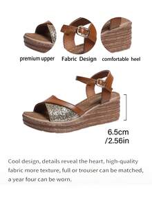 2026夏季新款时尚露趾厚底坡跟凉鞋，适合度假、旅行、海滩、日常穿着、约会等场合。 - 棕色 - 查看 2