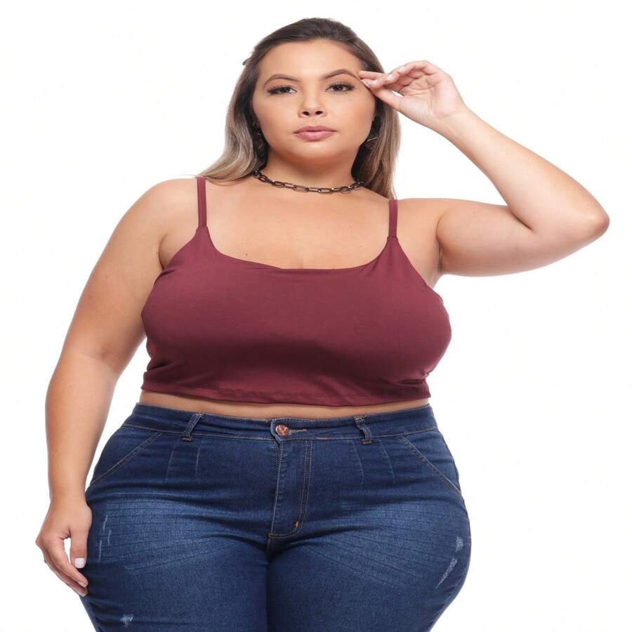 TOP Cropped Feminina Suflex Strap PLUS SIZE - Burdeos - Ver 1