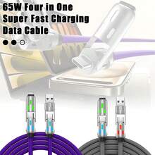4-In-1 LED Fast Charging Cable, USB & Type-C To Type-C/Lightning Multi Charging Cord - màu đen - Xem 2
