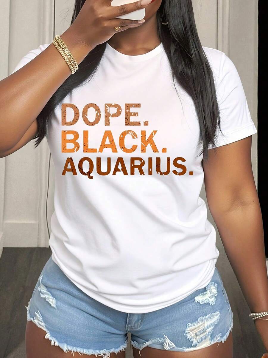 Dope Black Aquarius Shirt For Women Zodiac Sign Statement Tee Plus Size Fashion Top Casual Wear Everyday Outfit Gift Idea For Aquarius Born - 白色5 - 查看 1