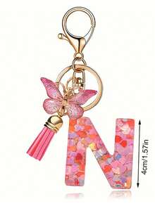 1pc Creative 26 English Alphabet Letter Keychain, Children Backpack Accessory, Butterfly Letter Pendant Keychain For Girls - Multicolor - View 12