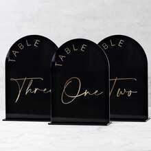 Gold Mirror Arched Wedding Table Numbers With Stands 1-10, 5x7 Inch Acrylic Arch Sign With Holder, Table Number 1-10, 5"X7") (DM9102) - 黑金字體 - 查看 1