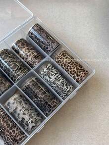 10 Rolls/Box Leopard Print Nail Stickers, Nail Transfer Stickers, Starry Sky Cross Pattern, Nail Art DIY Decor, Nail Art Accessories - Multicolor - View 4