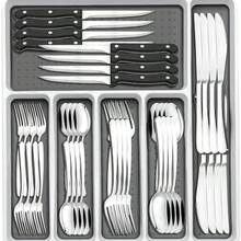 Mexilo 48+1 PCS Juego de Cubiertos con Organizador de Cubiertos, Cubiertos de Acero Inoxidable para 8 personas, Con Cuchillos para Carne, Cucharas, Apto para Lavaplatos, para Hogar, Restaurante, Hoteles - como se muestra en la figura - Ver 9