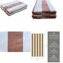 OpenHILa Josefina Toalla de Playa/alberca 100% algodn, con diseo de Rayas, Juego Surtido de 2 Piezas, 200x100cm, Calidad hotelera (Beige-Blanco) - beige-blanco - Ver 6