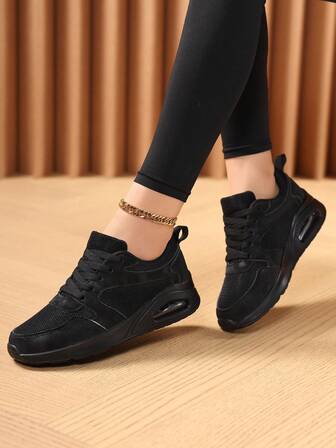 Zapatillas deportivas de mujer con cojín de aire, cómodas y de punta redonda con cordones, transpirables y ligeras para uso diario, estilo universitario unisex