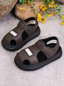 Children's Adjustable Hook And Loop Sandals, Soft Sole Non-Slip, Breathable, Brown, For Boys, Summer - Brown - View 2