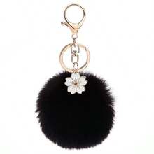 AD 1 pieza Lindo llavero con pompón de flores de cerezo, Encanto de peluche de conejo creativo, Colgante de llavero de coche, Regalo para mujeres, Cumpleaños, Año Nuevo - Plumas de flor de cerezo - Ver 10