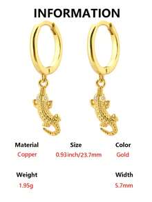 1 Pair Unique Design Golden Gecko & Crocodile Earrings, Creative Versatile Men's Gift - Yellow Gold - View 11