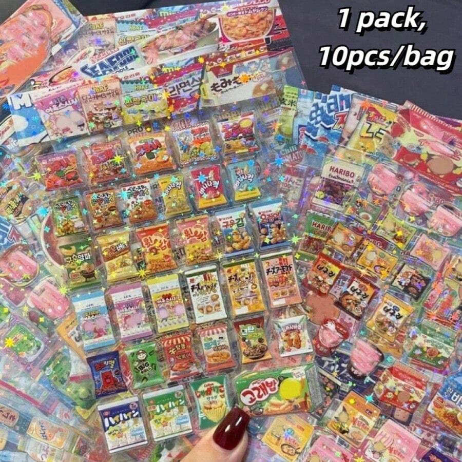 Cute & Fun Snack & Label Stickers, Waterproof Transparent Stickers, Planner Stickers, Shiny & Beautiful, Suitable As Reward Gifts, DIY Phone Case Decor, Water Bottle, Fridge, Phone, Notebook, Backpack Decorative Stickers - Multicolor - View 1